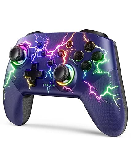 Wireless Switch Controller 1000mAh Compatible with Switch/Lite/OLED/PC/Windows/iOS/Android, RGB Lightning Switch Pro Controller with Programmable/Wake-up/Turbo Vibration, Ergonomic Non-Slip Dark Blue